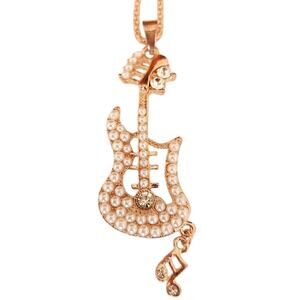 BETSEY JOHNSON bling statement chain Guitar crystal pearl necklace rose gold NEW